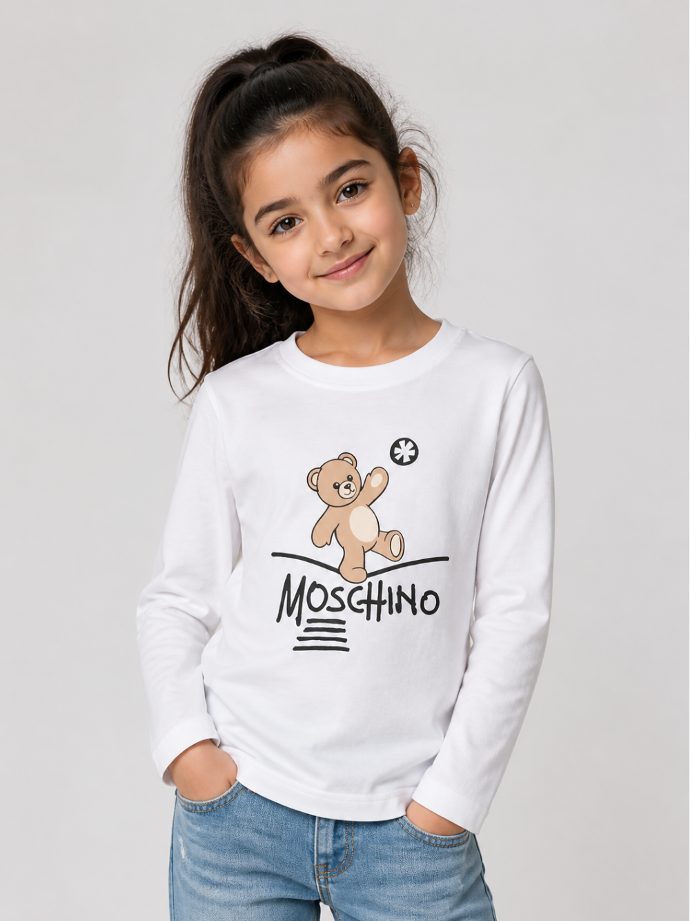 T-shirt per bambini Moschino Kids bianca con motivo Teddy Bear HZO00JLAA20 10101 MOSCHINO KIDS 