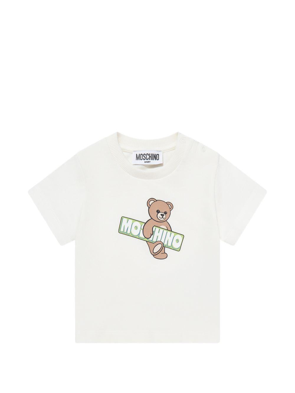 T-shirt per neonati Moschino Kids bianca con stampa orsetto MOM031LFA07 10063 MOSCHINO KIDS 