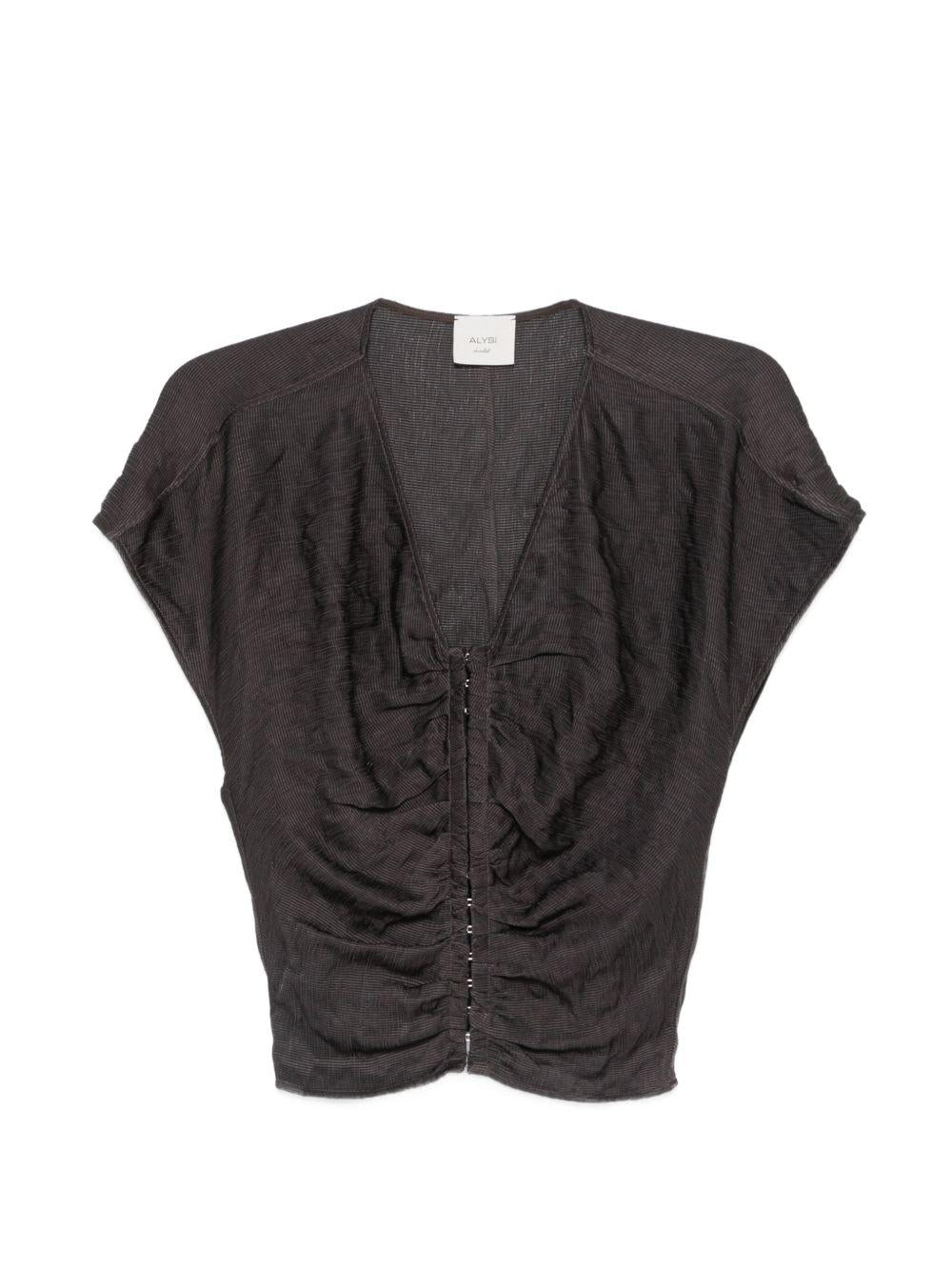 Camicetta arricciata Alysi marrone cioccolato con scollo a V 116835 P6204 CHOCO ALYSI 
