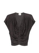 Camicetta arricciata Alysi marrone cioccolato con scollo a V 116835 P6204 CHOCO ALYSI 