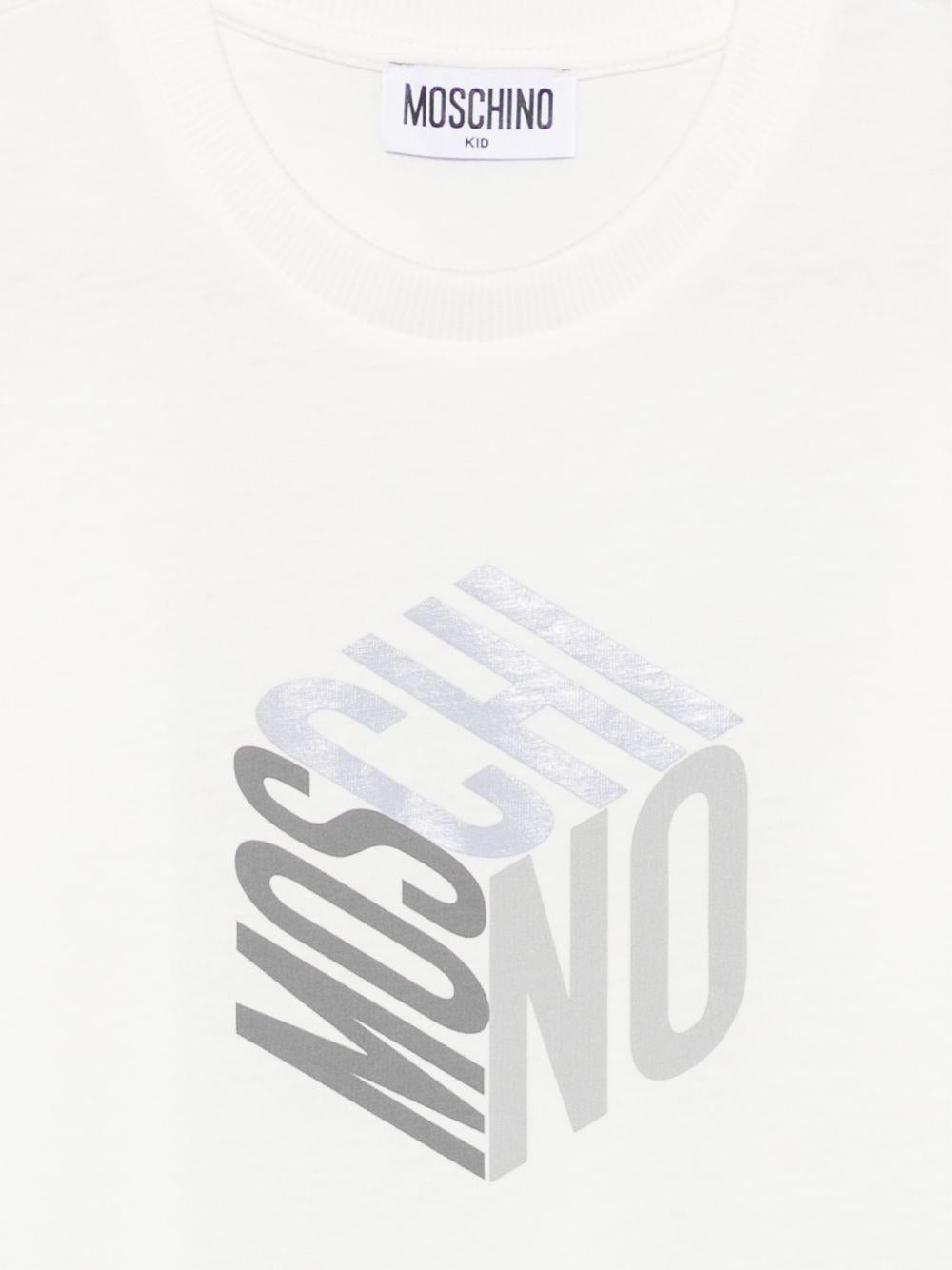 T-shirt per bambini Moschino Kids bianca con stampa grafica del logo HMM05VLAA57 10063 MOSCHINO KIDS 