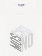 T-shirt per bambini Moschino Kids bianca con stampa grafica del logo HMM05VLAA57 10063 MOSCHINO KIDS 