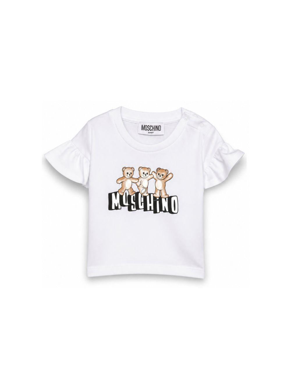 T-shirt per neonata Moschino Kids bianca con stampa orsetti MDM03QLAA17 10101 MOSCHINO KIDS 