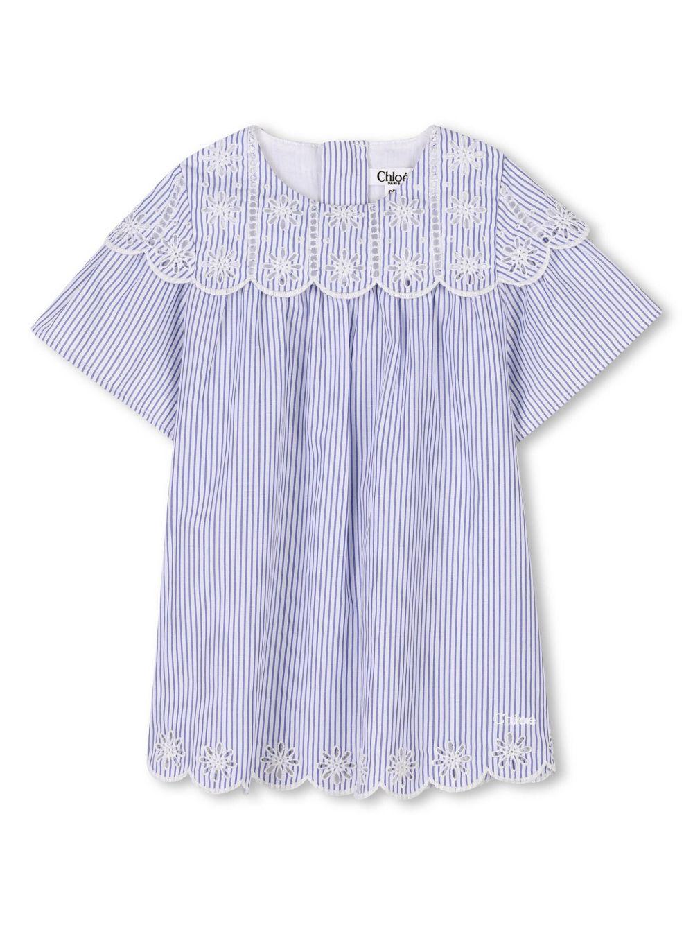 Abito per neonata Chloé Kids blu a righe con trama popeline C20554 N48 CHLOE' KIDS 