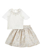 Set 2 pezzi per bambina Monnalisa beige con decorazione sullo scollo 71G502RM 7676 0170 MONNALISA KIDS 