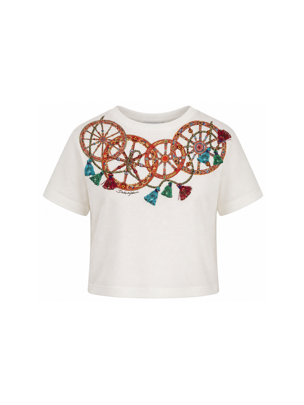 T-shirt per bambina Dolce & Gabbana Kids bianco con stampa Carretto Siciliano L5JTNL G7P5Y W0111 DOLCE & GABBANA KIDS 