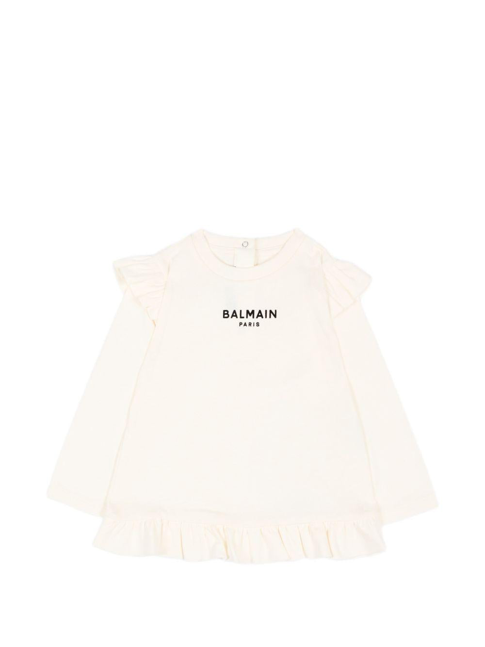 T-shirt per neonata Balmain Kids bianca con dettagli con volant BZ8010 Z3672 102NE BALMAIN KIDS 