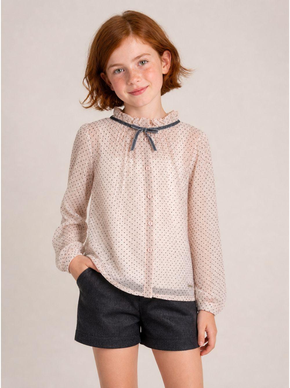 Camicia per bambina Monnalisa Kids beige con motivo a pois 71H305 8138 9132 MONNALISA KIDS 