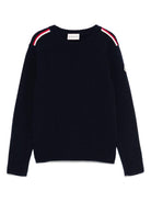 Maglione per bambina Moncler Enfant blu notte in lana vergine con toppa con logo K29549C00001M1241 745 MONCLER ENFANT 