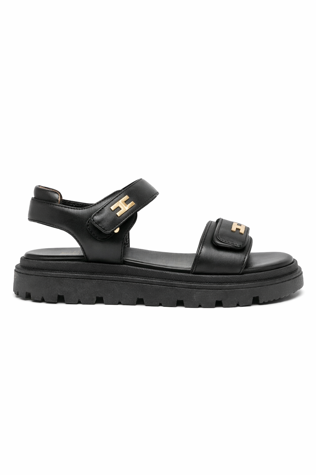 Sandali per bambina Elisabetta Franchi La Mia Bambina nera con placca logo dorata F4A2E0586173 3999 ElISABETTA FRANCHI KIDS 