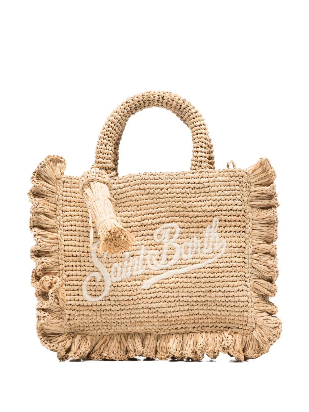 Borsa Rafia Volant MC2 Saint Barth beige con logo ricamato RAFV002 00222L MC2 ST. BARTH KIDS 