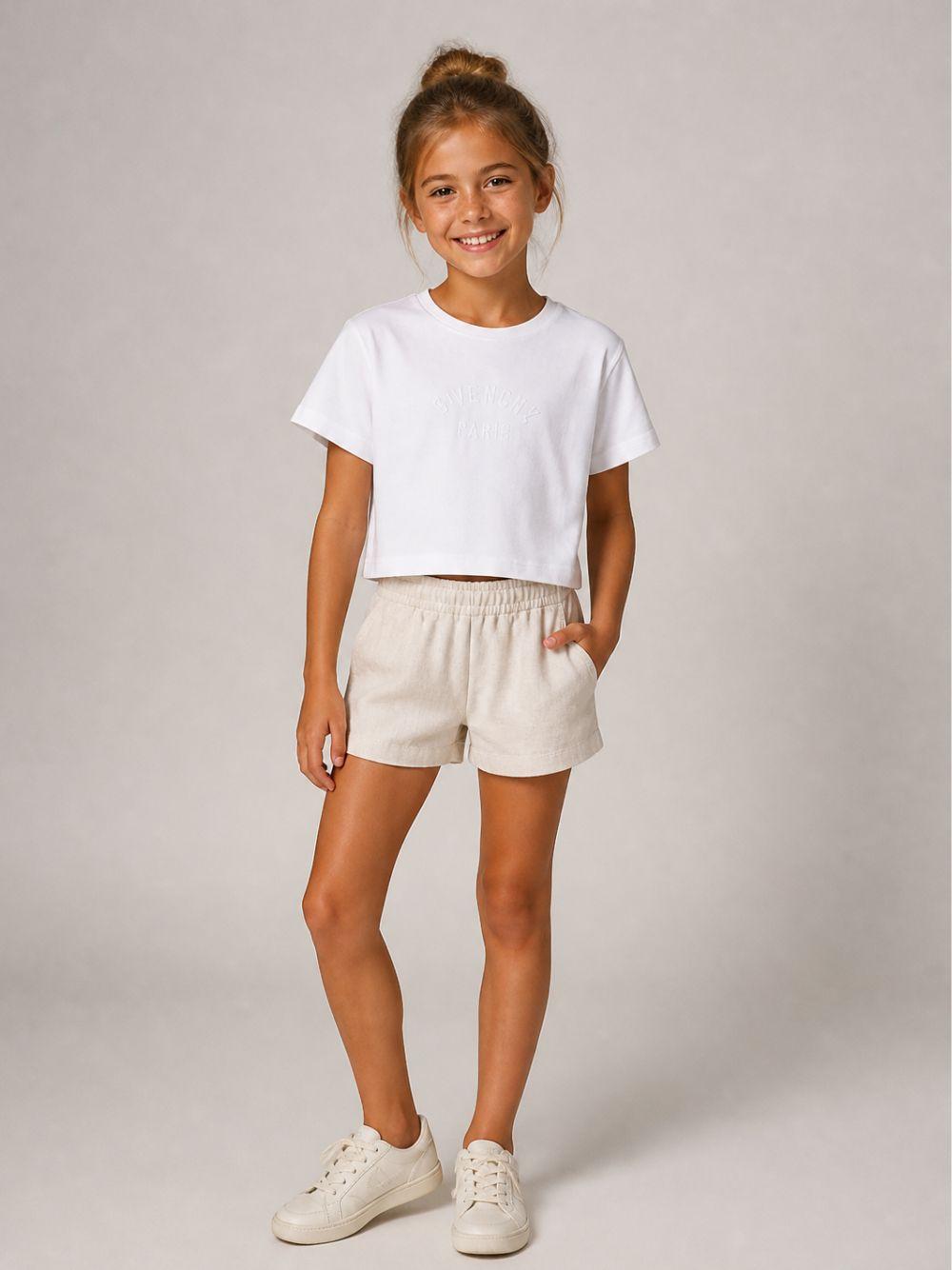 T-shirt per bambina Givenchy Kids bianca con taglio crop H31559 10P GIVENCHY KIDS 