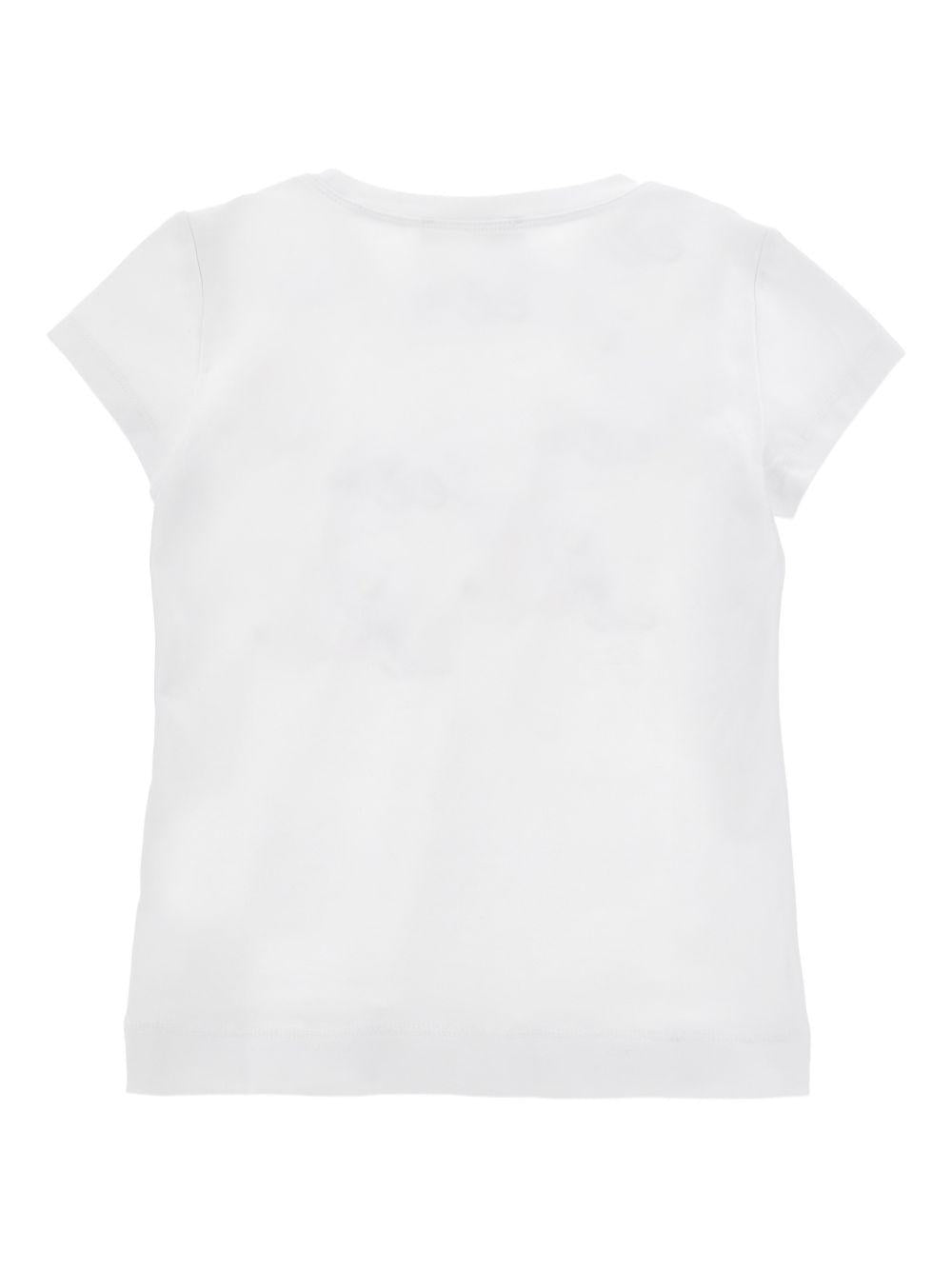 T-shirt per bambina Monnalisa bianca con grafica e decorazioni in strass 19G602 7001 0099 MONNALISA KIDS 