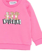 Felpa per neonata Moschino Kids rosa con stampa tre Teddy Bear MTF060LCA89 50533 MOSCHINO KIDS 