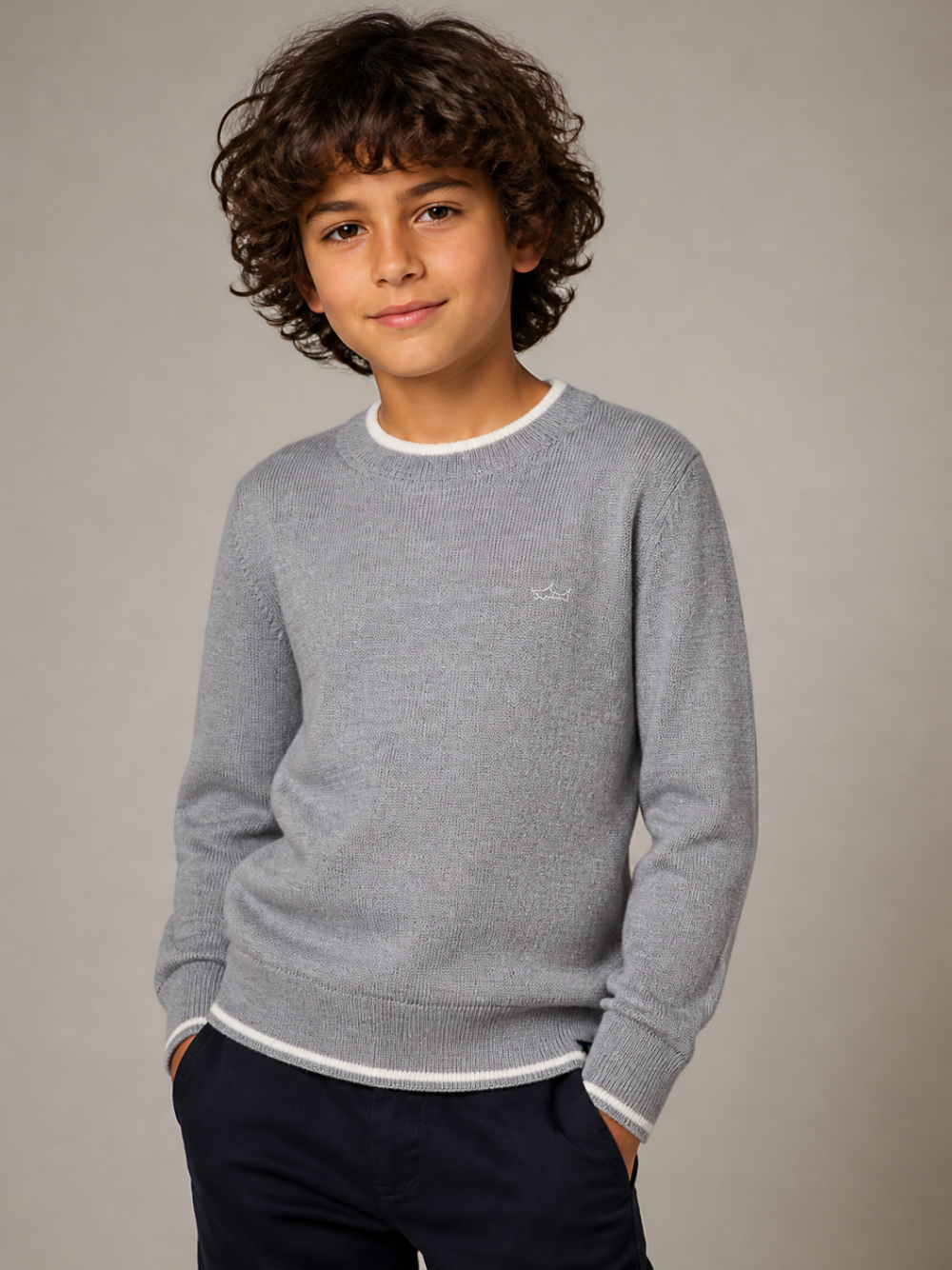 Maglione per bambino Paul & Shark Kids grigio con bordi a contrasto WUW005LHE88 60901 PAUL & SHARK KIDS 