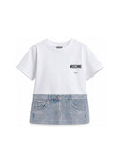 T-shirt per bambina Moschino Kids bianca con stampa denim H7M05GLAA02 10101 MOSCHINO KIDS 
