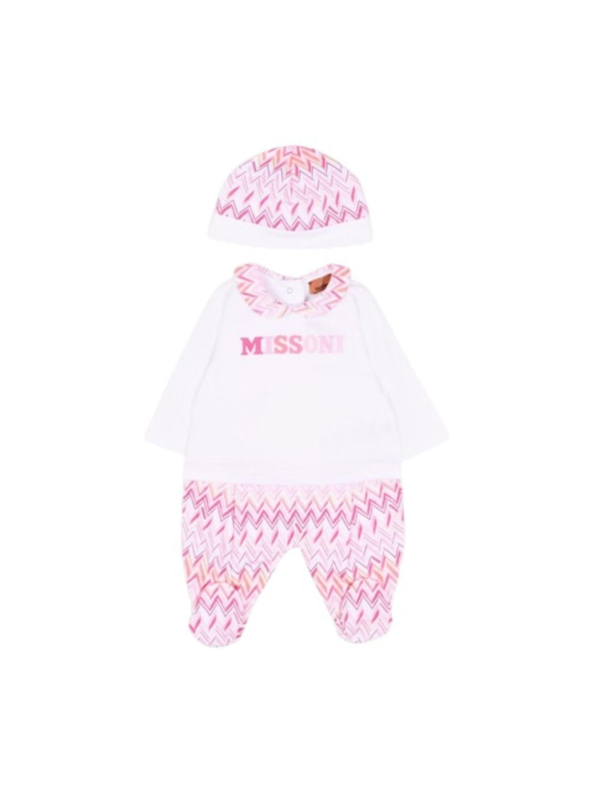 Set tutina e cappellino per neonata Missoni Kids bianco con motivo a zigzag MYB010 Z3672 100FU MISSONI KIDS 