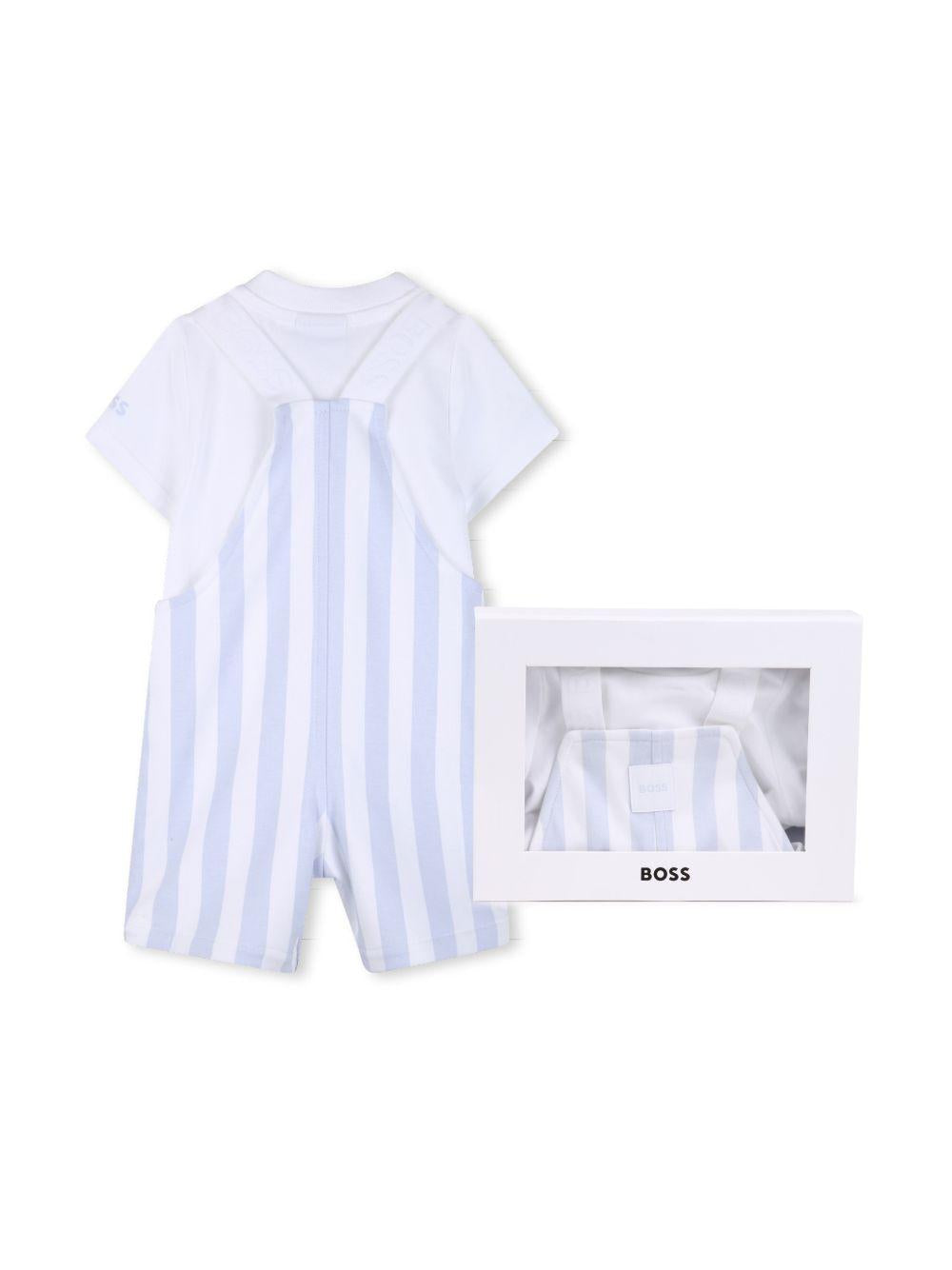 Set t-shirt e salopette per neonato Boss Kids multicolore con design a righe J53038 771 BOSS KIDS 