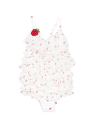 Costume intero per bambina Monnalisa bianco con applicazione fragola 39G027 7096 9944 MONNALISA KIDS 