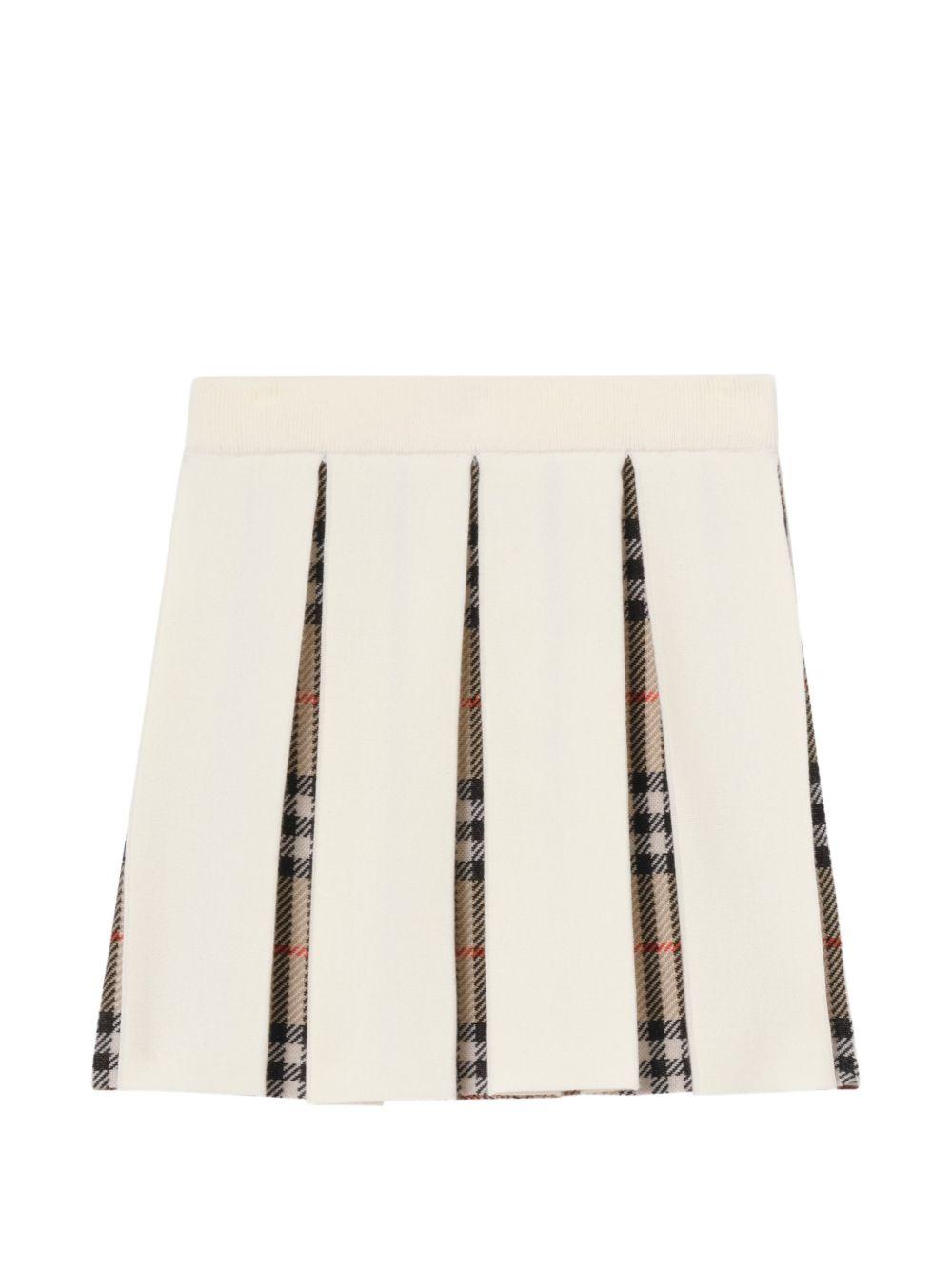 Gonna plissettata per bambina Burberry Kids beige in misto lana Check 8125915 A1452 BURBERRY KIDS 