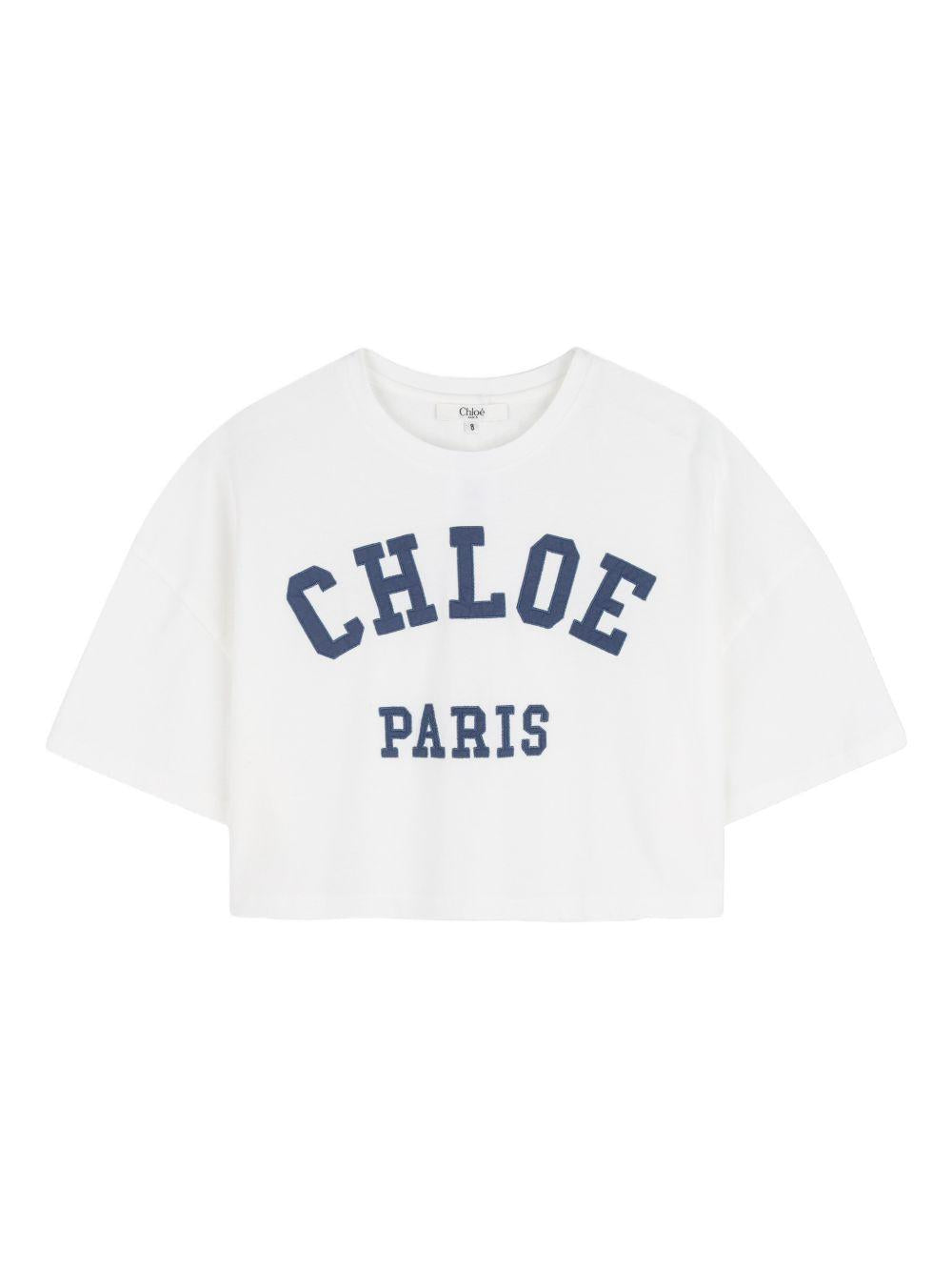 T-shirt per bambina Chloé Kids bianca con logo sul davanti C20862 117 CHLOE' KIDS 