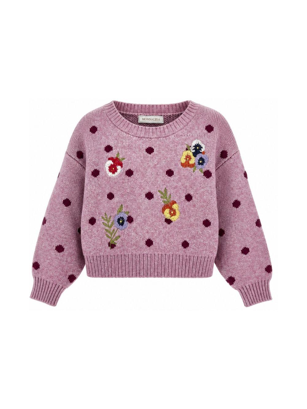 Maglione per bambina Monnalisa Kids rosa con ricamo a fiori 19H604 8061 0063 MONNALISA KIDS 