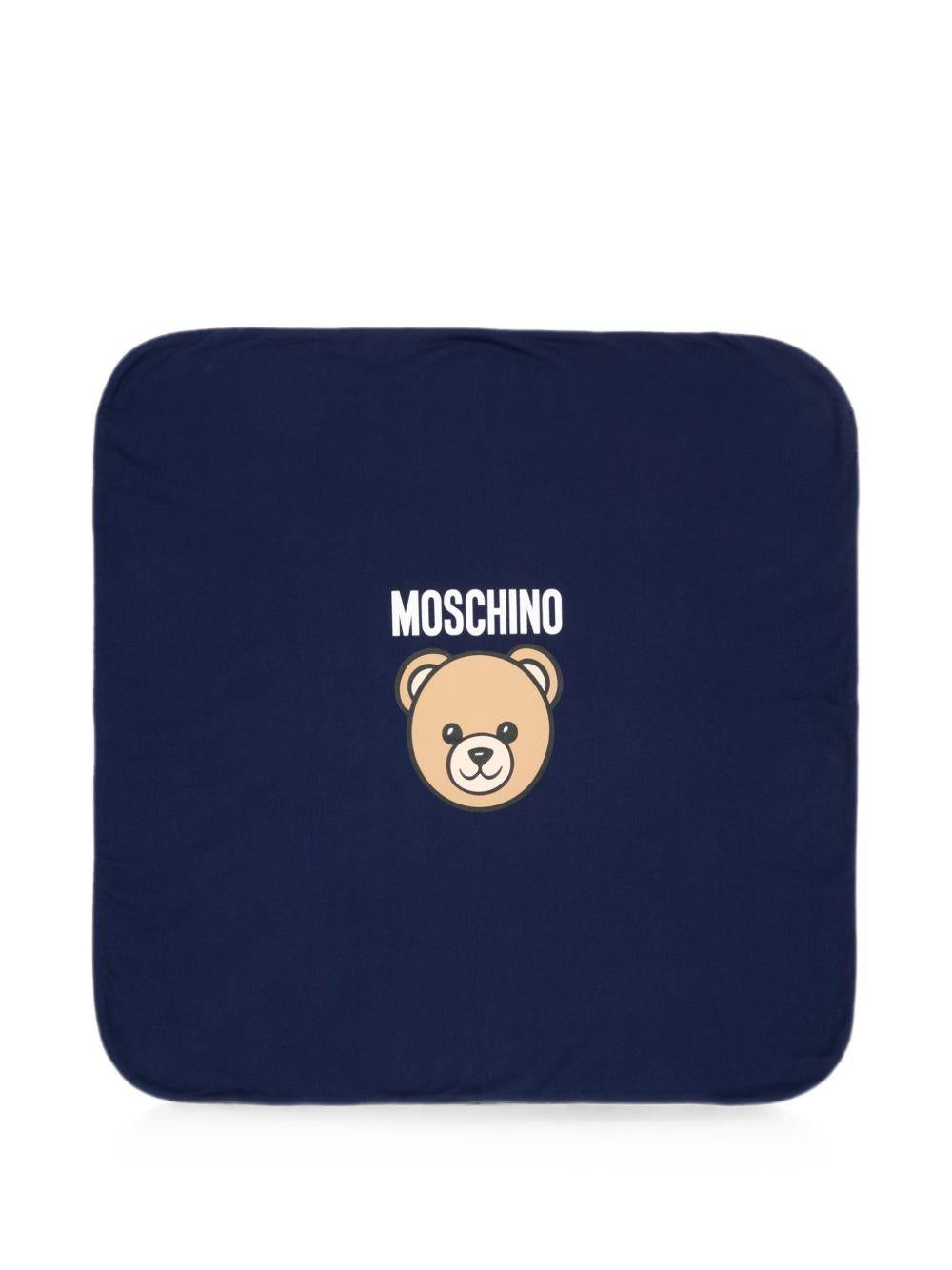 Coperta per neonati Moschino Kids blu con dettaglio Teddy Bear MUB00OLCA40 40016 MOSCHINO KIDS 