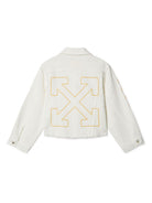 Giacca denim per bambina Off-White Kids Bookish Diag bianco con stampa sulle maniche OGYE002S25DEN001 0118 OFF WHITE KIDS 