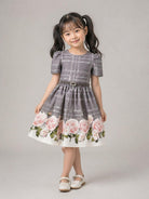 Abito per bambina Monnalisa Kids grigio con stampa grafica fiori 71H901 8662 0032 MONNALISA KIDS 