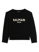Maglione per bambino Balmain Kids nero con logo a intarsio e girocollo BX9P00 Z2312 930AV BALMAIN KIDS 