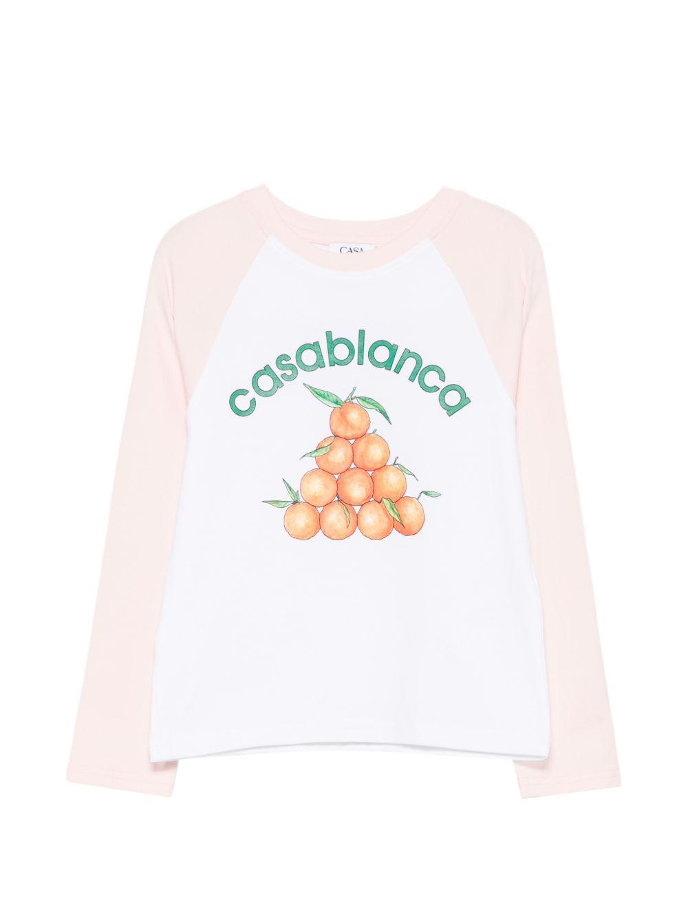 T-shirt per bambina Casablanca Kids bianca e rosa con stampa grafica KPF26JTS09901 PINK WHITE CASABLANCA KIDS 