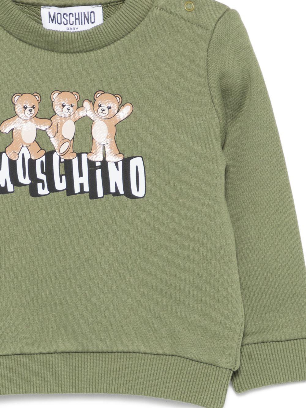 Felpa per neonati Moschino Kids verde con stampa tre Teddy Bear MTF060LCA89 30037 MOSCHINO KIDS 
