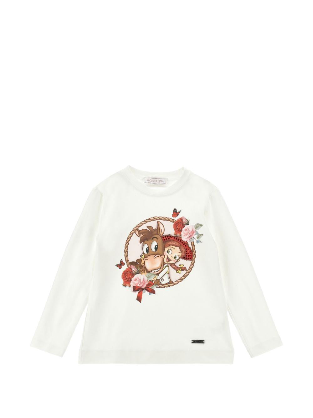 T-shirt per bambina Monnalisa Kids bianca con stampa grafica cowgirl 19H601 8004 0001 MONNALISA KIDS 