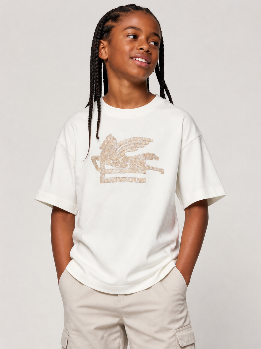 T-shirt per bambino Etro Kids bianca con motivo Pegaso GZ8H21 Z3672 102 ETRO KIDS 