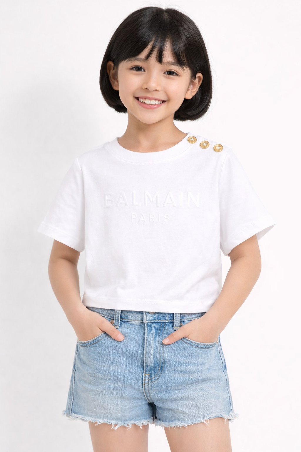 T-shirt da bambina Balmain Kids bianca con bottoni BY8A21 Z3277 100BC BALMAIN KIDS 