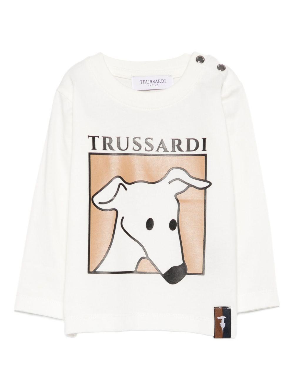 T-shirt per neonato Trussardi Junior bianco con stampa frontale TIA25085TS OFF-WHITE TRUSSARDI JUNIOR 