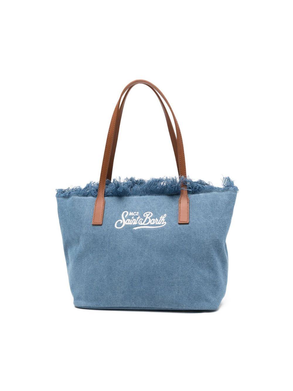 Borsa City Medium MC2 Saint Barth in denim con frange CBMF001 00436L MC2 ST. BARTH KIDS 