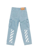 Jeans per bambino Off-White Kids azzurri con logo sul davanti 44BYB002S26D001 423 OFF WHITE KIDS 