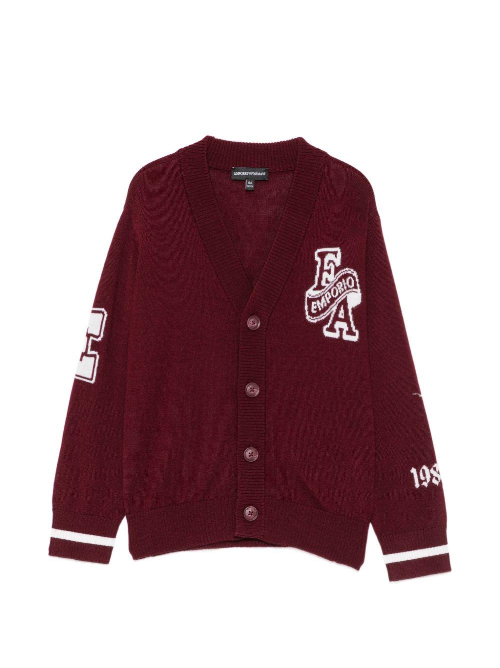 Cardigan per bambino Emporio Armani Kids bordeaux a maniche lunghe EB001686 AF27314 UA343 EMPORIO ARMANI KIDS 