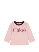 T-shirt per neonata Chloé Kids rosa con dettaglio logo sul davanti C21362 461 CHLOE' KIDS 