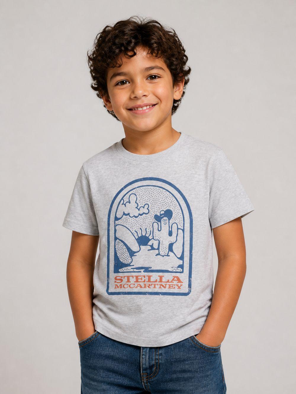 T-shirt per bambino Stella McCartney Kids grigia con stampa grafica TZ8P11 Z3931 807 STELLA McCARTNEY KIDS 
