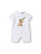 Tutina per neonati Moschino Kids bianca con stampa grafica Orsetto con bolle di sapone MUT04MLAA03 10101 MOSCHINO KIDS 