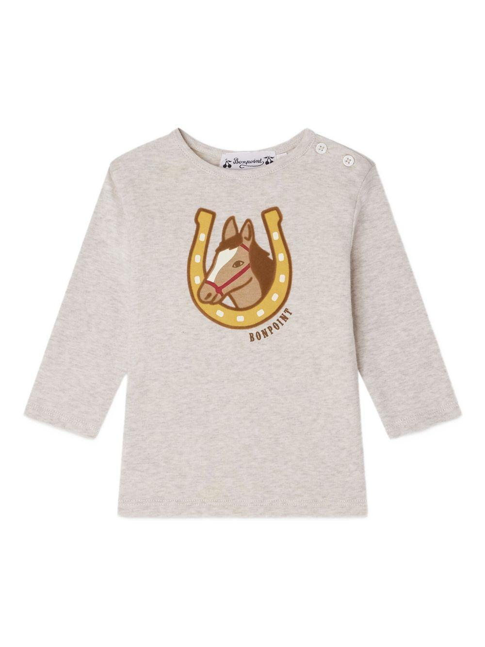 T-shirt per neonato Bonpoint beige con stampa ferro di cavallo W05YTSK00002 160A BONPOINT 