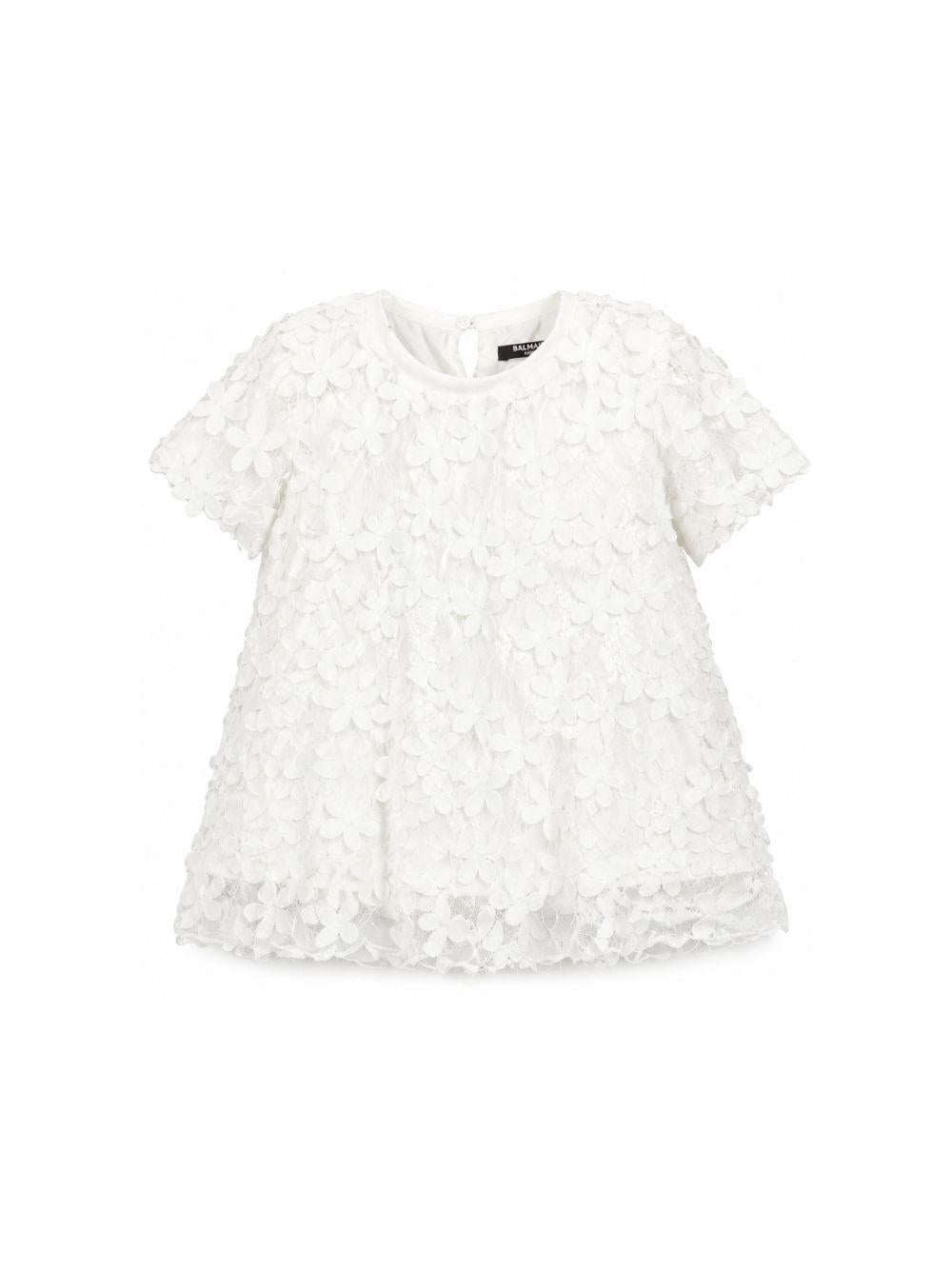 Blusa per bambina Balmain Kids bianca in pizzo a fiori BY5A81 U0263 100 BALMAIN KIDS 