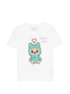 T-shirt per bambina MC2 Saint Barth Kids bianca con ricamo Labubu ELLY001 02132L MC2 ST. BARTH KIDS 
