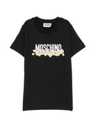 T-shirt per bambini Moschino Kids nera con stampa grafica con logo H6M058LAA20 60100 MOSCHINO KIDS 