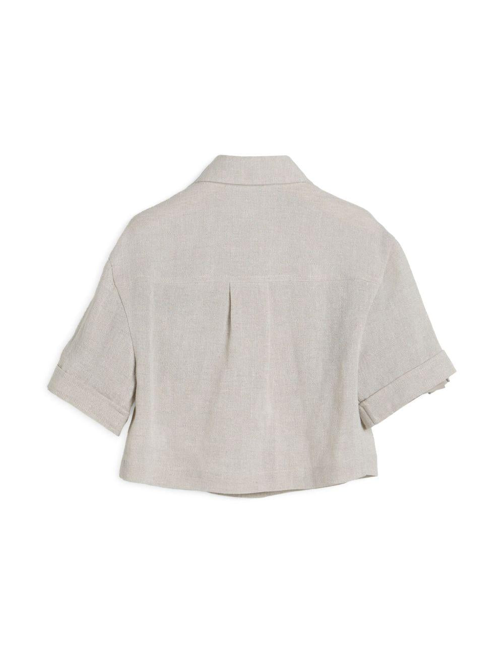 Camicia per bambina Brunello Cucinelli Kids beige con glitter BH547S024 C169 BRUNELLO CUCINELLI KIDS 