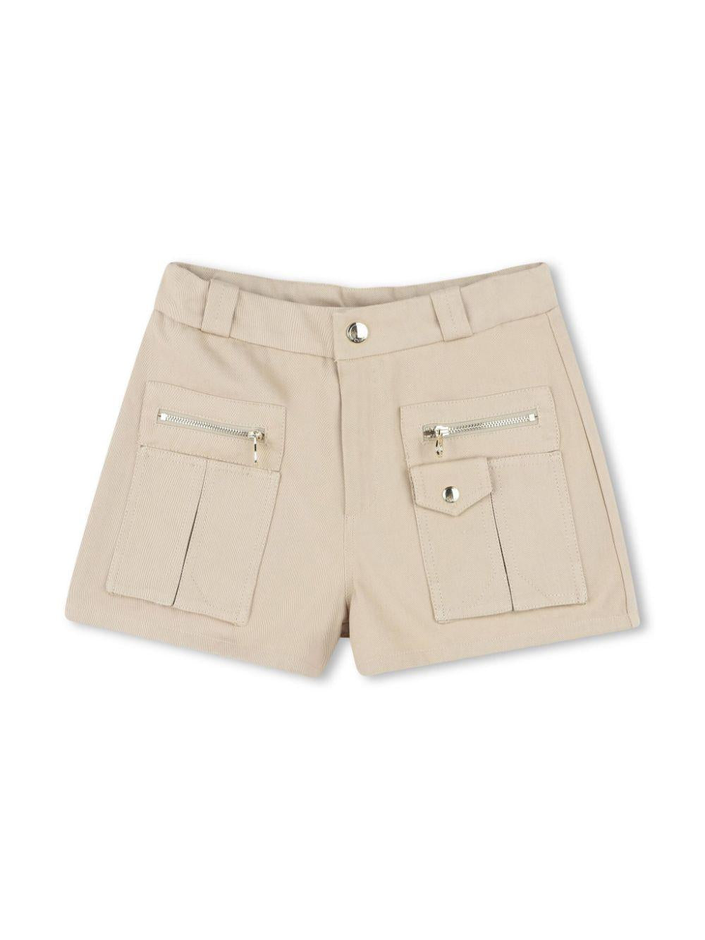 Shorts per bambina Chloé Kids beige con tasche frontali con zip C20467 281 CHLOE' KIDS 