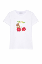T-shirt per bambina Moschino Kids bianca con grafica ciliegia HFM06KLBA10 10101 MOSCHINO KIDS 