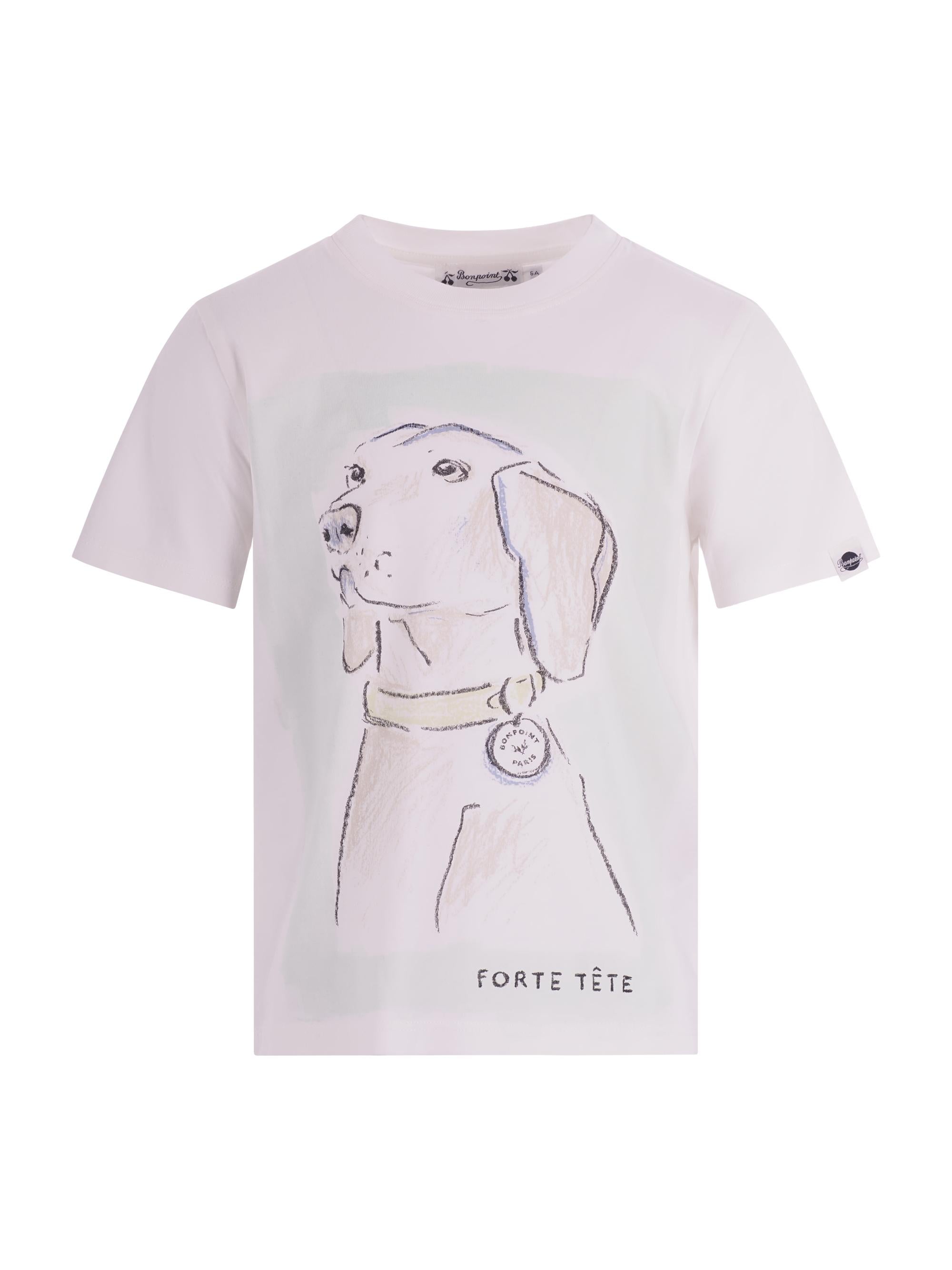 T-shirt per bambino Bonpoint bianca con stampa cagnolino S06BTSK00017 102 BONPOINT 